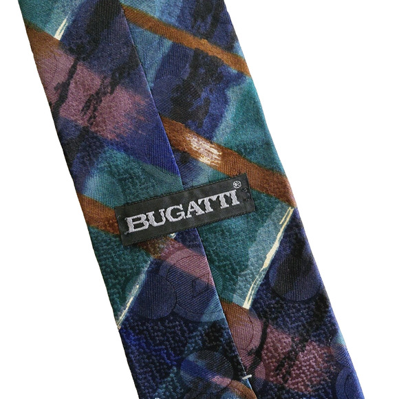 Vintage Bugatti Silk Tie Blue Abstract Colorful Maximalist Luxury Italian Silk - Picture 4 of 7